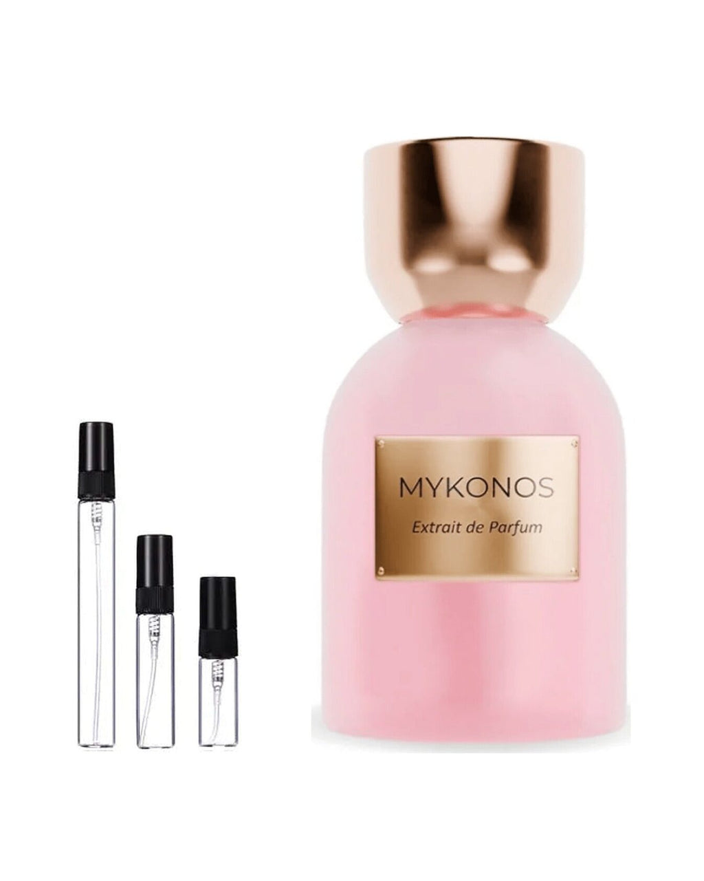 Mykonos Royal Ispahan sample – decant naast de volle fles ter herkenning